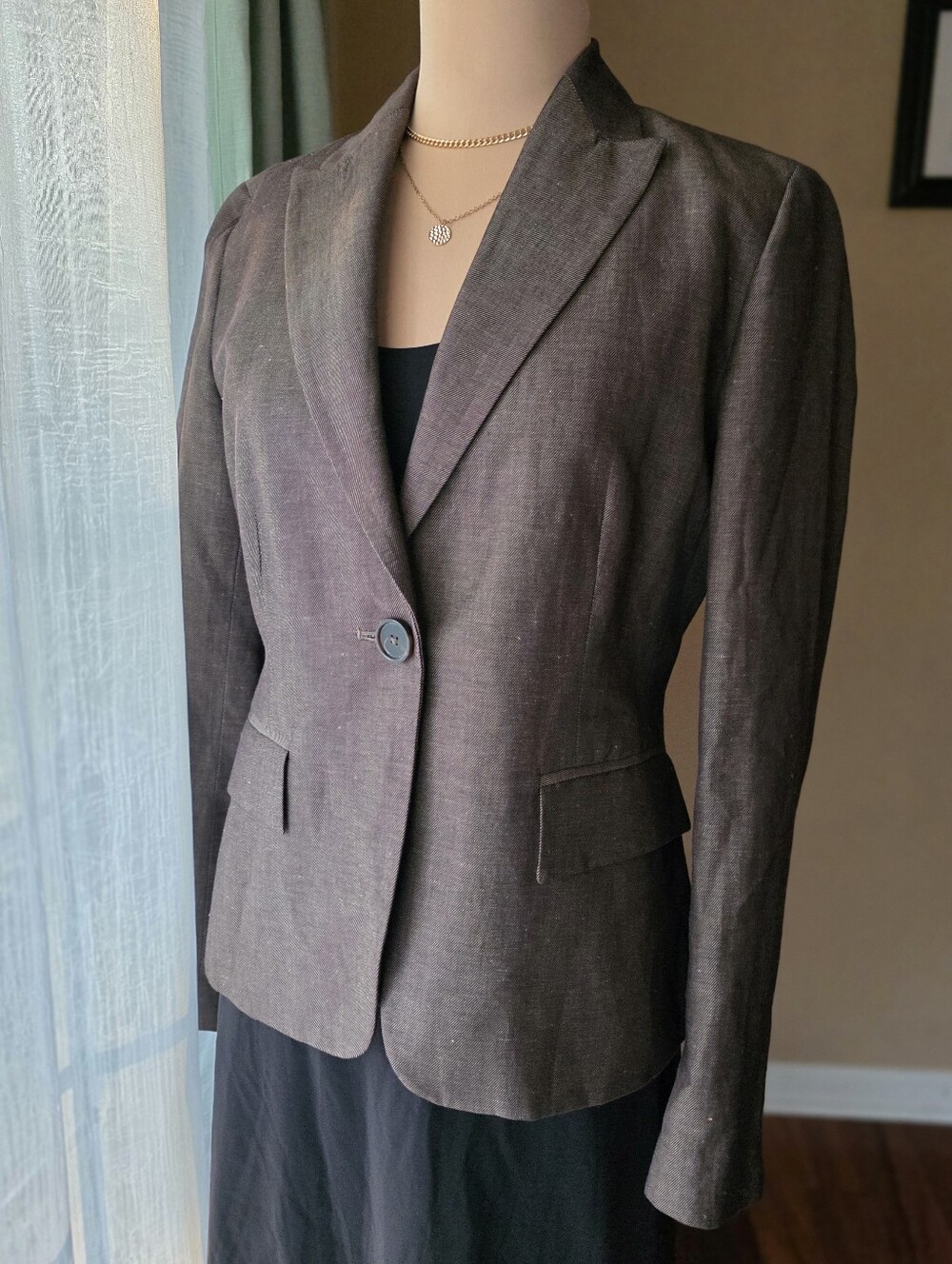 Banana Republic Vintage Brown Linen Cotton Blend Tailored Blazer Jacket Size 4